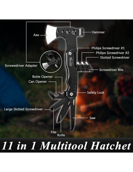 Hacha Multiherramienta RoverTac 11 en 1 Acero Inoxidable Camping
