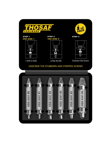 Juego de Extractores de Tornillos Dañados THOSAF - 6 Piezas