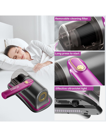 Aspiradora de Cama Inalámbrica hYwecy HC-11 con Luz UV