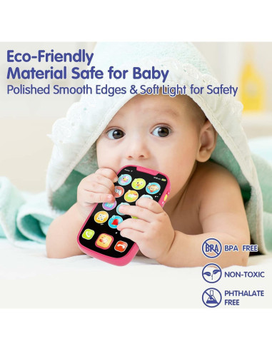 Teléfono Juguete para Bebé BABYFUNY Rosa 15 Funciones 12-18 Meses