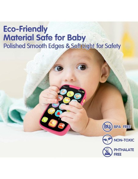 Teléfono Juguete para Bebé BABYFUNY Rosa 15 Funciones 12-18 Meses