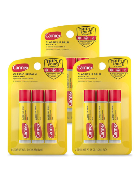 Carmex Balsamo Labial Medicado Hidratante 9 g (3 Paquetes)