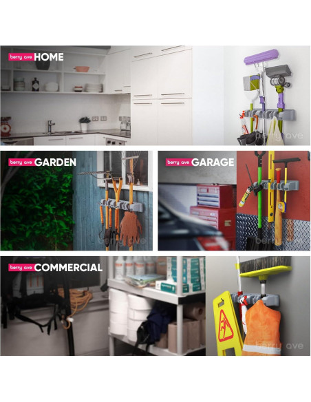 Soporte de Escobas Berry Ave Montado en Pared con 11 Ranuras