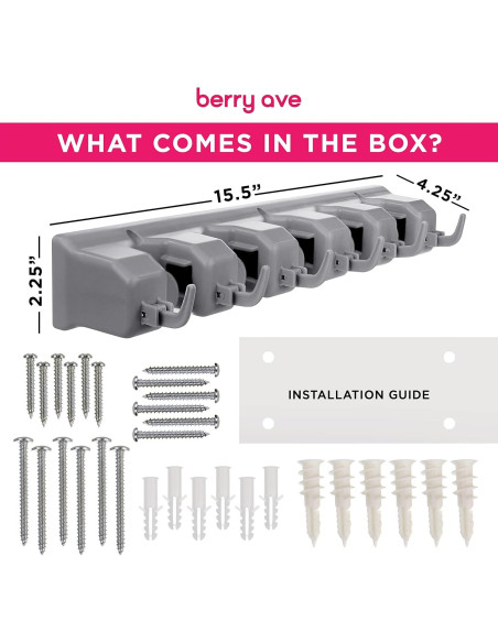 Soporte de Escobas Berry Ave Montado en Pared con 11 Ranuras