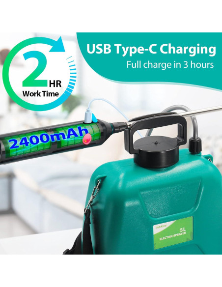 Pulverizador Eléctrico a Batería SideKing 5L con Varilla Telescópica