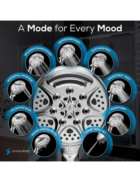 Cabezal de Ducha de Mano SparkPod 9 Modos Cromo Pulido