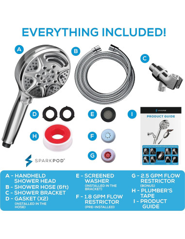Cabezal de Ducha de Mano SparkPod 9 Modos Cromo Pulido