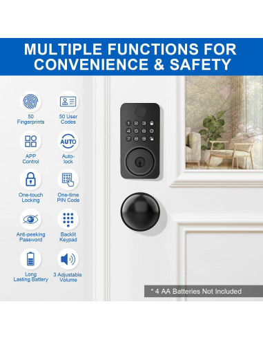 Cerradura Inteligente Biométrica Aulaborer DL-B1 - Sin Llave, Auto-Bloqueo, Control por App