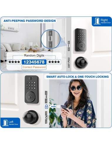 Cerradura Inteligente Biométrica Aulaborer DL-B1 - Sin Llave, Auto-Bloqueo, Control por App