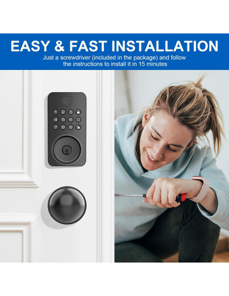 Cerradura Inteligente Biométrica Aulaborer DL-B1 - Sin Llave, Auto-Bloqueo, Control por App