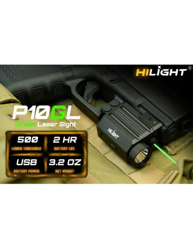 Pistola Láser Verde HiLight P10GL con Linterna 500 Lúmenes USB