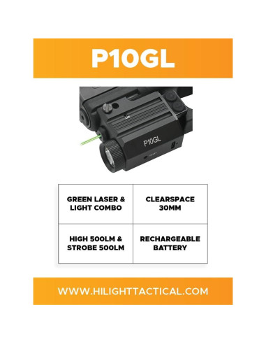 Pistola Láser Verde HiLight P10GL con Linterna 500 Lúmenes USB