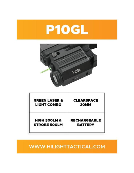 Pistola Láser Verde HiLight P10GL con Linterna 500 Lúmenes USB