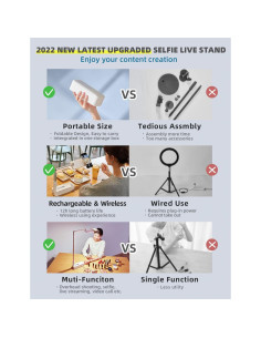 Soporte Plegable para Selfie Woumlaiy con Luz LED 360 2