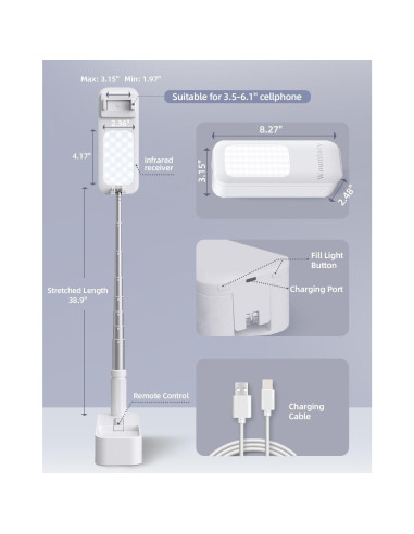 Soporte Plegable para Selfie Woumlaiy con Luz LED 360