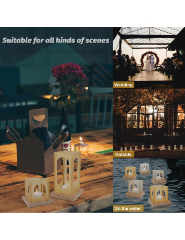 12 Faroles Decorativos LED FueLye Rectángulo Blanco para Eventos