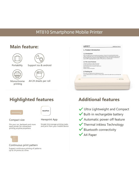 Impresora Térmica Portátil HPRT MT810 Bluetooth Sin Tinta Impresora Térmica Portátil HPRT MT810 Bluetooth Sin Tinta