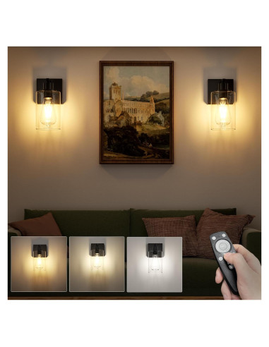 Juego de 2 Apliques de Pared BUTHY LED Recargables con Control Remoto