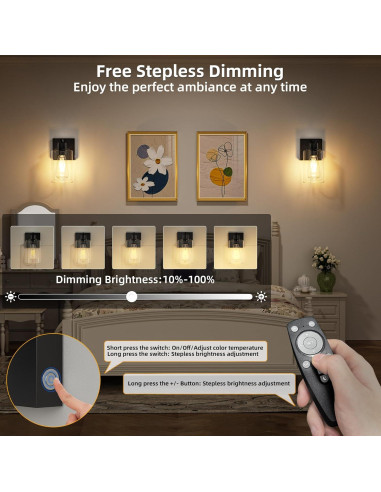 Juego de 2 Apliques de Pared BUTHY LED Recargables con Control Remoto