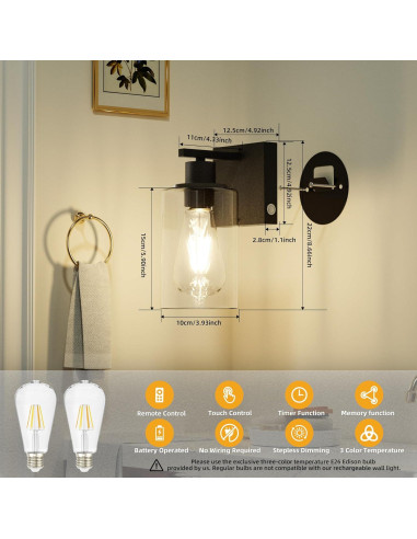 Juego de 2 Apliques de Pared BUTHY LED Recargables con Control Remoto