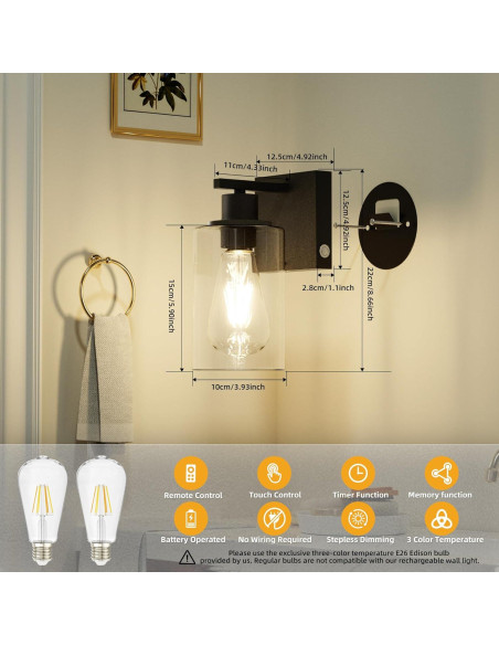 Juego de 2 Apliques de Pared BUTHY LED Recargables con Control Remoto Juego de 2 Apliques de Pared BUTHY LED Recargables con Control Remoto