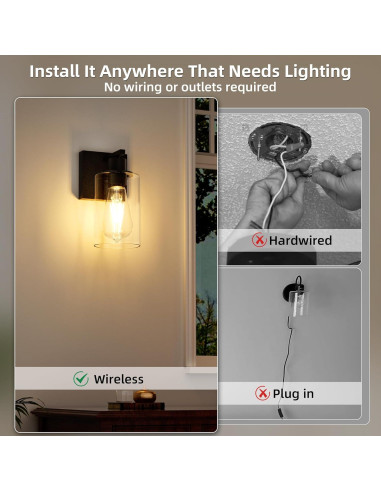 Juego de 2 Apliques de Pared BUTHY LED Recargables con Control Remoto