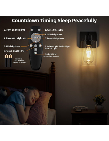 Juego de 2 Apliques de Pared BUTHY LED Recargables con Control Remoto