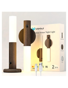 Luz de Sensor de Movimiento Miebul LED Recargable 2PCS Madera de Nogal