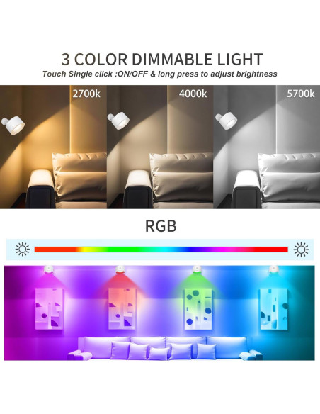 Apliques de Pared LED Adetu 2 Pcs con Control Remoto y Batería