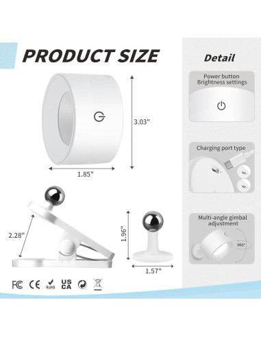 Apliques de Pared LED Adetu 2 Pcs con Control Remoto y Batería
