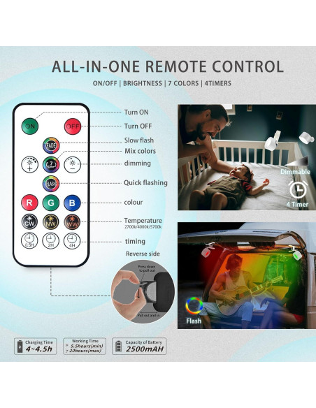 Apliques de Pared LED Adetu 2 Pcs con Control Remoto y Batería