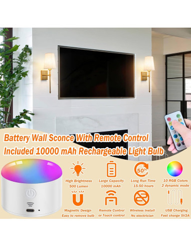 Aplique de Pared Inalámbrico YHCDLAMP 12W Regulable con Control Remoto