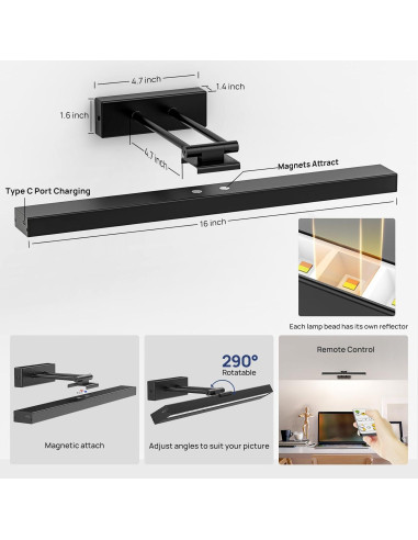 Luz de Imagen Inalámbrica PESUTEN 40.6cm Regulable con Control Remoto
