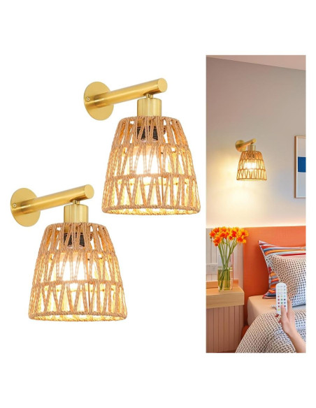 Juego de Apliques de Pared Dorados a Pilas con Control Remoto