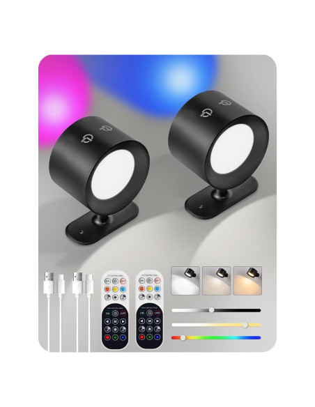 Juego de 2 Apliques de Pared Recargables GOEBLESON Negro