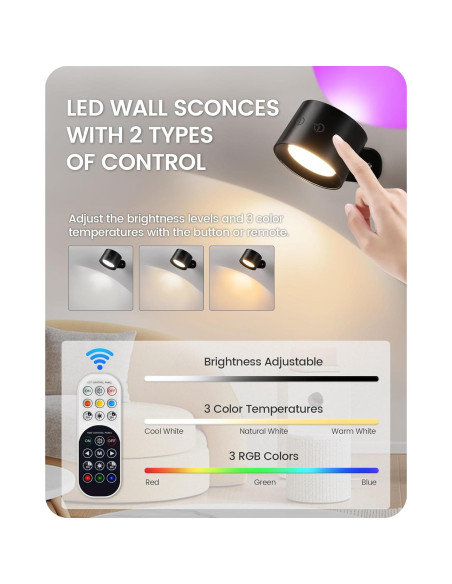 Juego de 2 Apliques de Pared Recargables GOEBLESON Negro