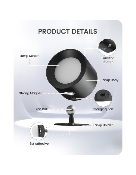 Juego de 2 Apliques de Pared Recargables GOEBLESON Negro