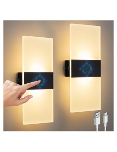 Juego de Apliques de Pared LED SURPALIG 2PCS Táctil 4000mAh