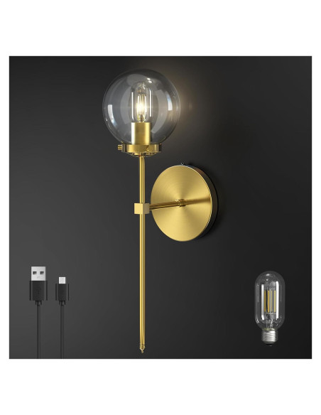 Aplique de Pared HYMELA C03 Recargable Dorado 15x22cm