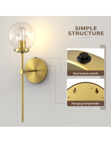 Aplique de Pared HYMELA C03 Recargable Dorado 15x22cm