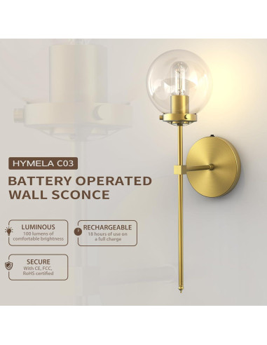 Aplique de Pared HYMELA C03 Recargable Dorado 15x22cm