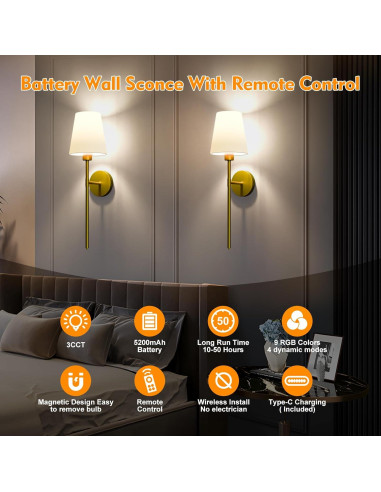 Juego de Apliques de Pared Inalámbricos Lightania Dorados 61cm