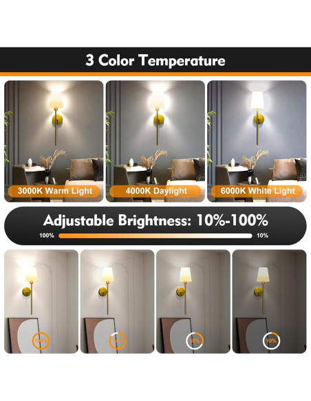 Juego de Apliques de Pared Inalámbricos Lightania Dorados 61cm