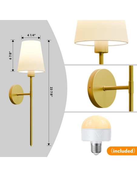 Juego de Apliques de Pared Inalámbricos Lightania Dorados 61cm