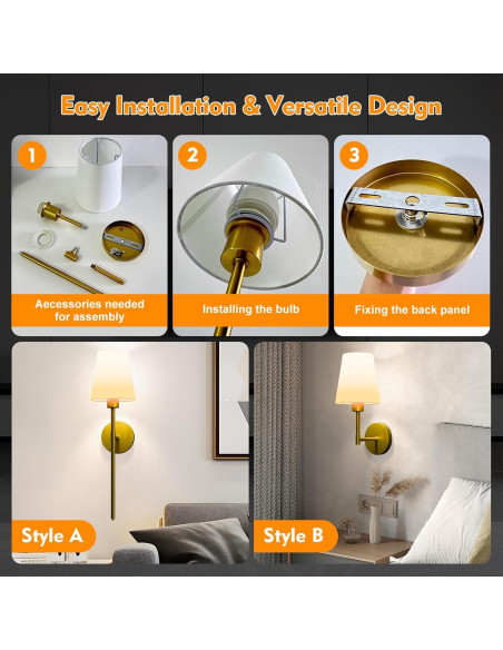 Juego de Apliques de Pared Inalámbricos Lightania Dorados 61cm