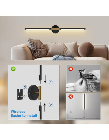 Juego de Apliques de Pared Inalámbricos TaoFiaCo 80 cm Negro/Dorado