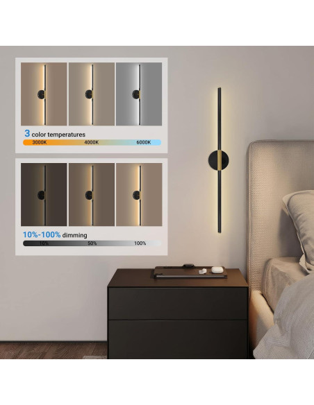 Juego de Apliques de Pared Inalámbricos TaoFiaCo 80 cm Negro/Dorado
