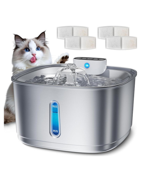 Fuente de Agua Inalámbrica Bistee 3.2L Acero Inoxidable para Gatos y Perros