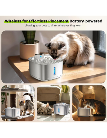 Fuente de Agua Inalámbrica Bistee 3.2L Acero Inoxidable para Gatos y Perros