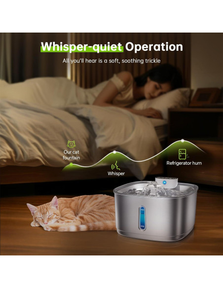 Fuente de Agua Inalámbrica Bistee 3.2L Acero Inoxidable para Gatos y Perros